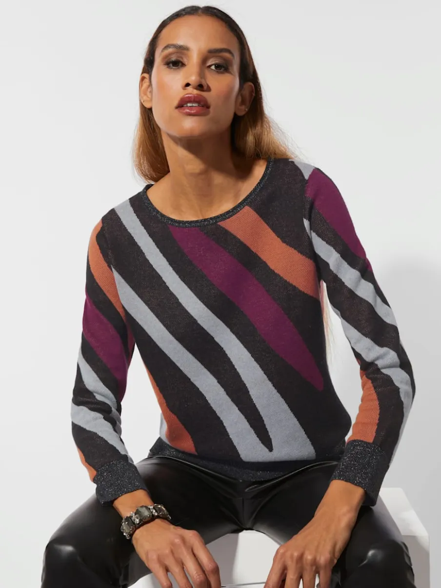 Pull jacquard à encolure ronde manches longues et rayures