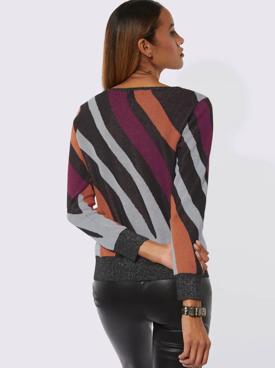 Pull jacquard à encolure ronde manches longues et rayures