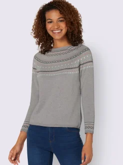 Pull jacquard motif norvégien col rond manches raglan