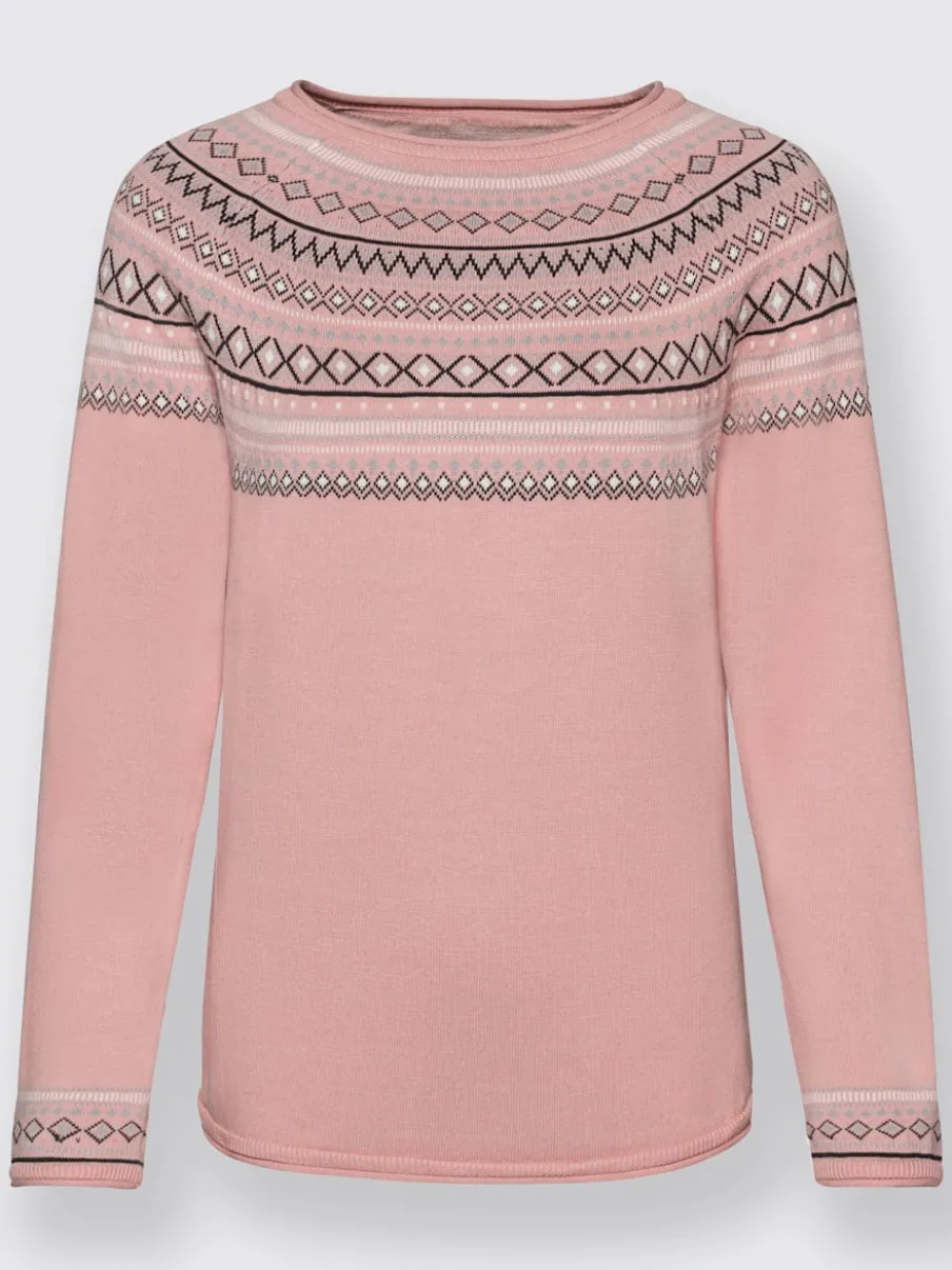 Pull jacquard motif norvégien col rond manches raglan