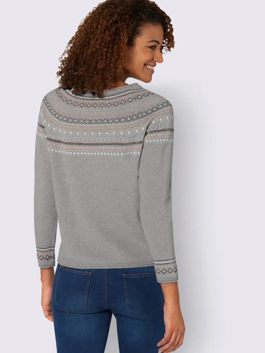 Pull jacquard motif norvégien col rond manches raglan