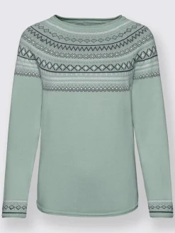 Pull jacquard motif norvégien col rond manches raglan