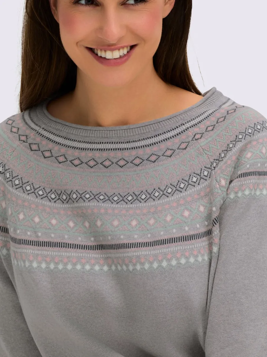 Pull jacquard motif norvégien col rond manches raglan