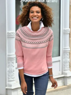 Pull jacquard motif norvégien col rond manches raglan