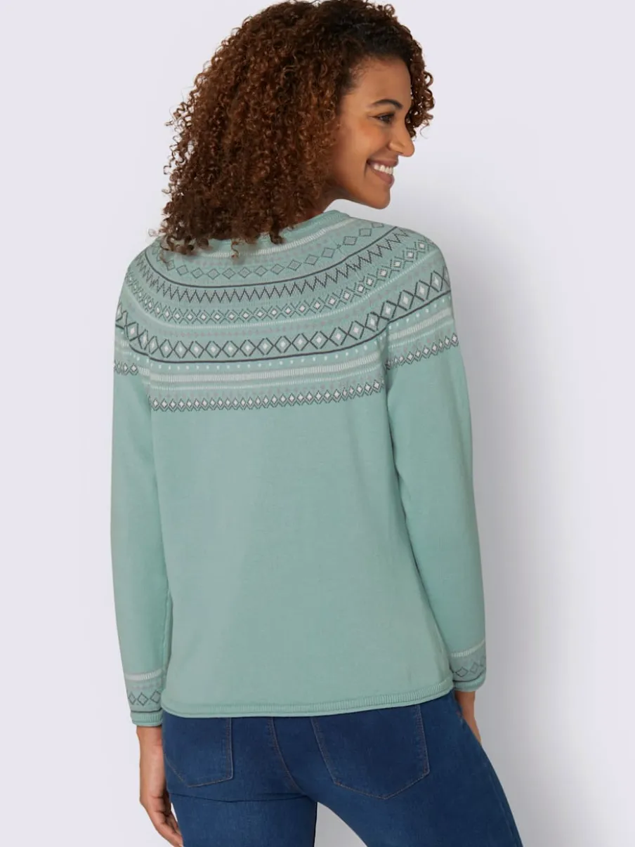 Pull jacquard motif norvégien col rond manches raglan