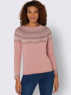 Pull jacquard motif norvégien col rond manches raglan