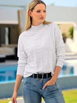 Pull jacquard motif tricoté col montant manches longues