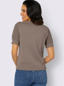 Pull léger à col rond avec tricot ajouré et motif structuré