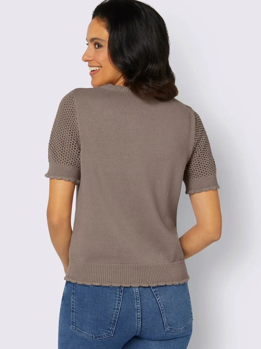 Pull léger à col rond avec tricot ajouré et motif structuré