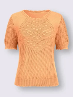 Pull léger à col rond avec tricot ajouré et motif structuré