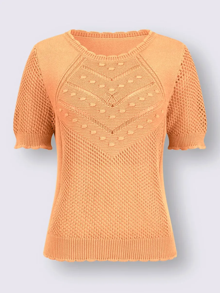 Pull léger à col rond avec tricot ajouré et motif structuré