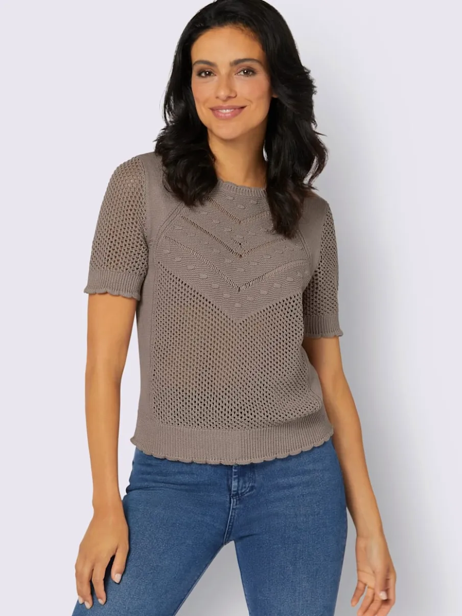 Pull léger à col rond avec tricot ajouré et motif structuré