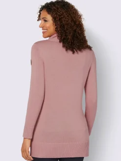 Pull long avec col roulé et motif torsadé doux