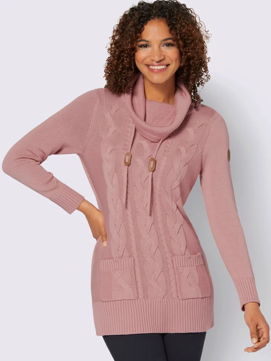 Pull long avec col roulé et motif torsadé doux