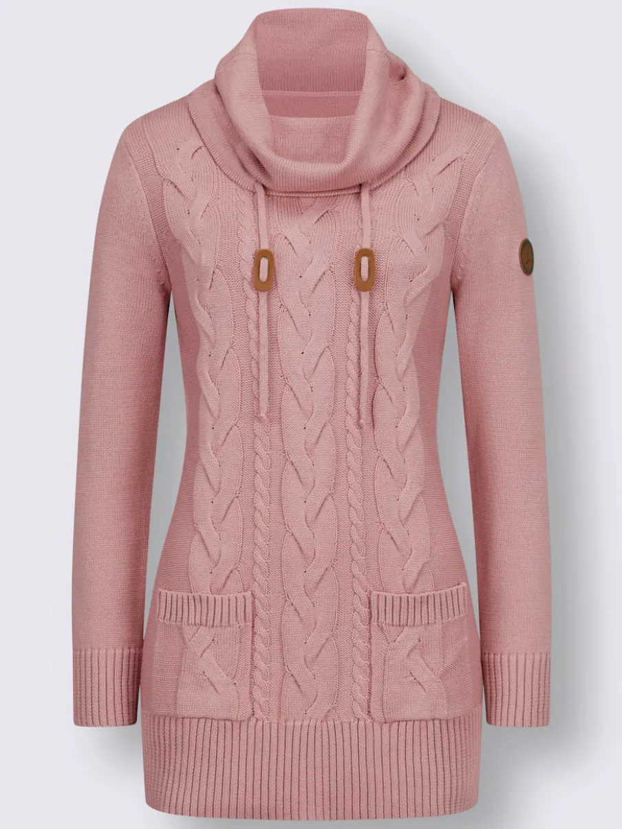 Pull long avec col roulé et motif torsadé doux