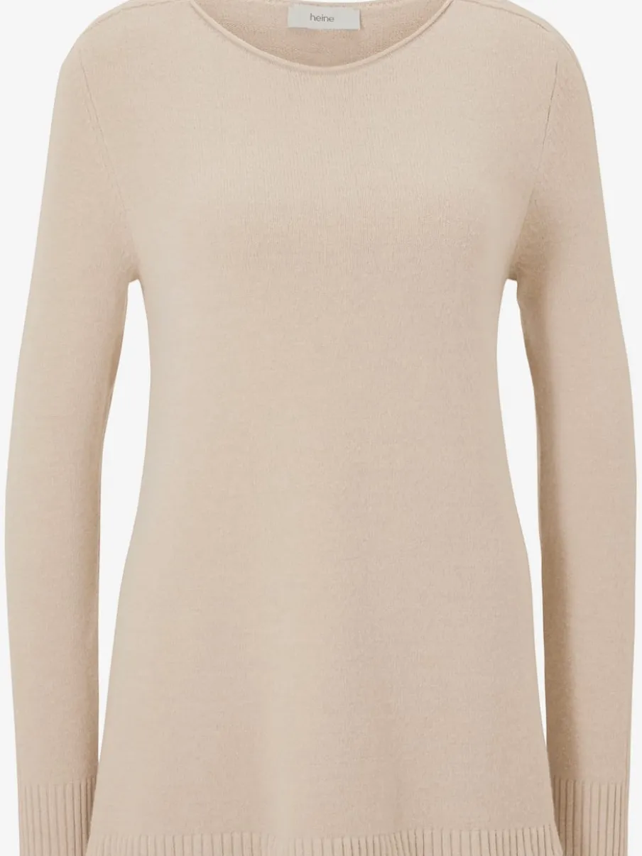 Pull long avec encolure arrondie et manches longues