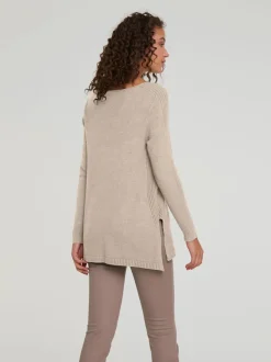 Pull long avec encolure arrondie et manches longues
