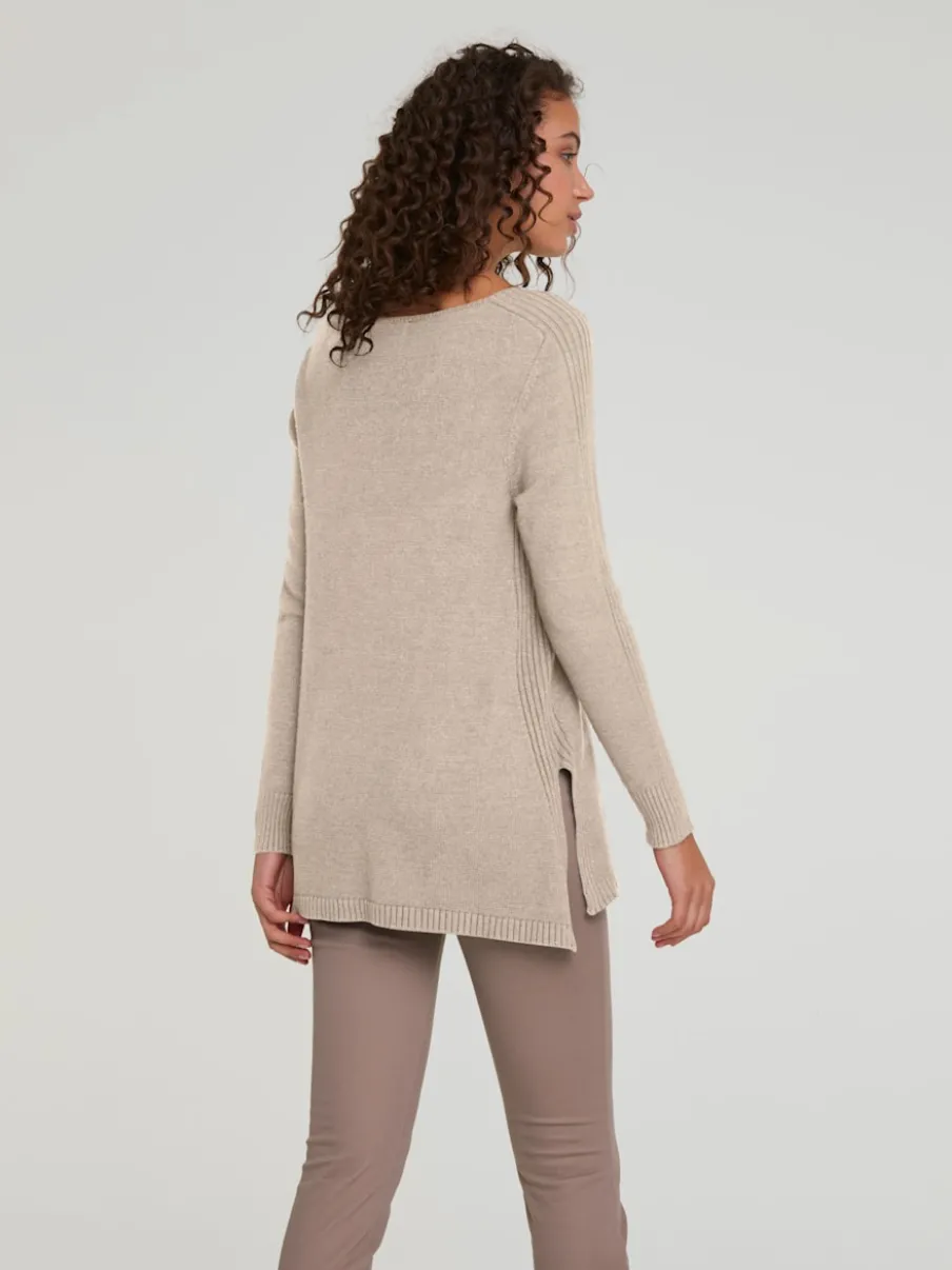 Pull long avec encolure arrondie et manches longues