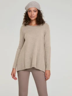 Pull long avec encolure arrondie et manches longues