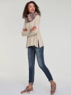 Pull long avec encolure arrondie et manches longues