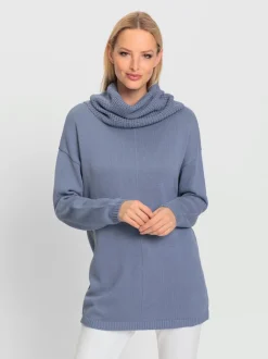 Pull long à col large en mélange de coton