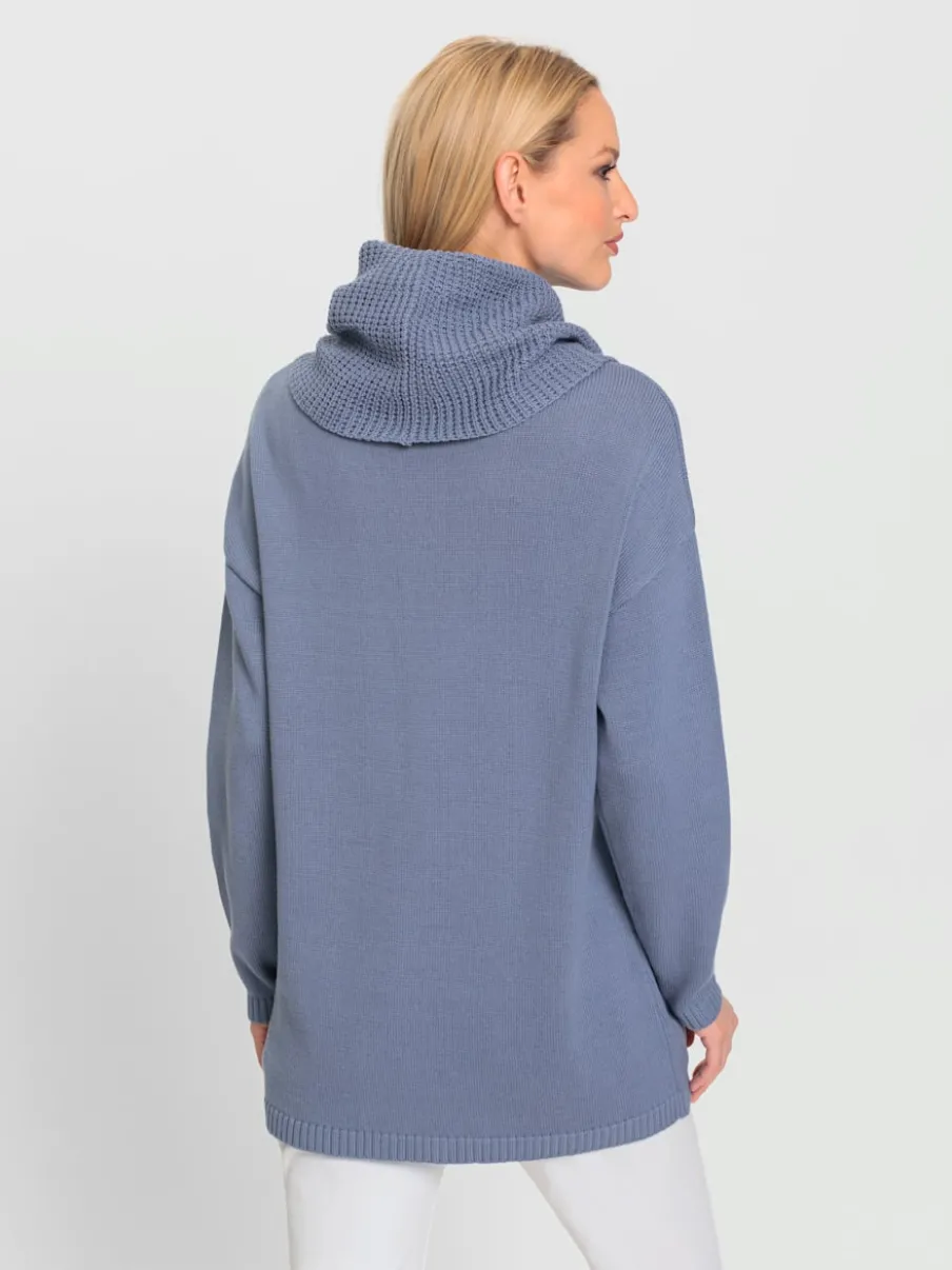 Pull long à col large en mélange de coton