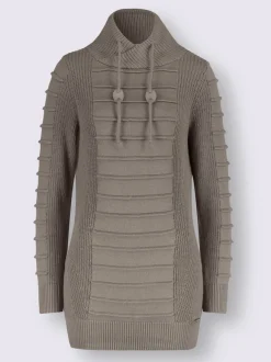 Pull long col roulé manches longues motif structuré moderne