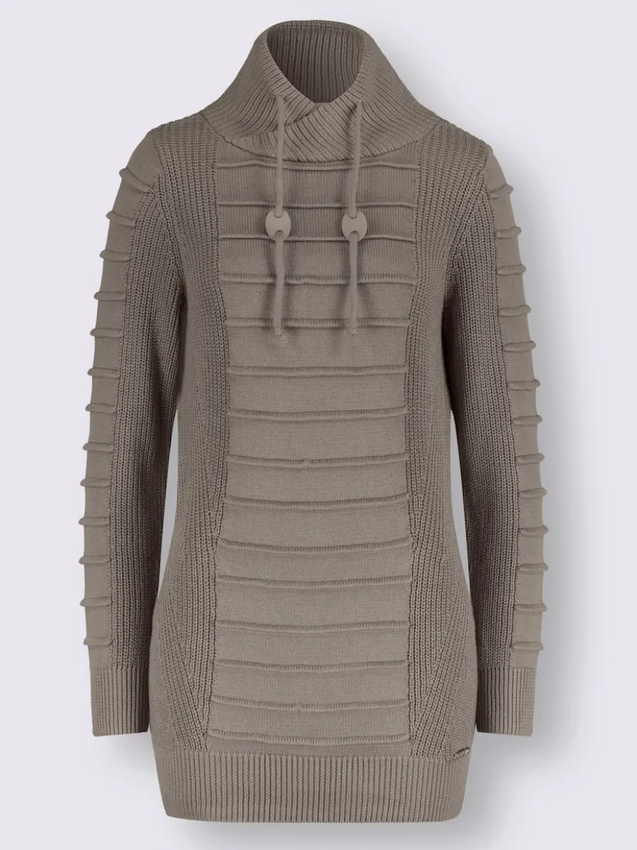 Pull long col roulé manches longues motif structuré moderne