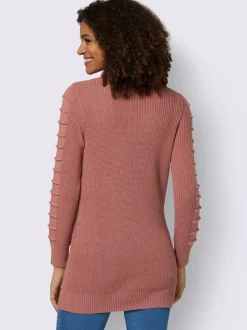 Pull long col roulé manches longues motif structuré moderne