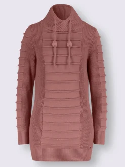 Pull long col roulé manches longues motif structuré moderne