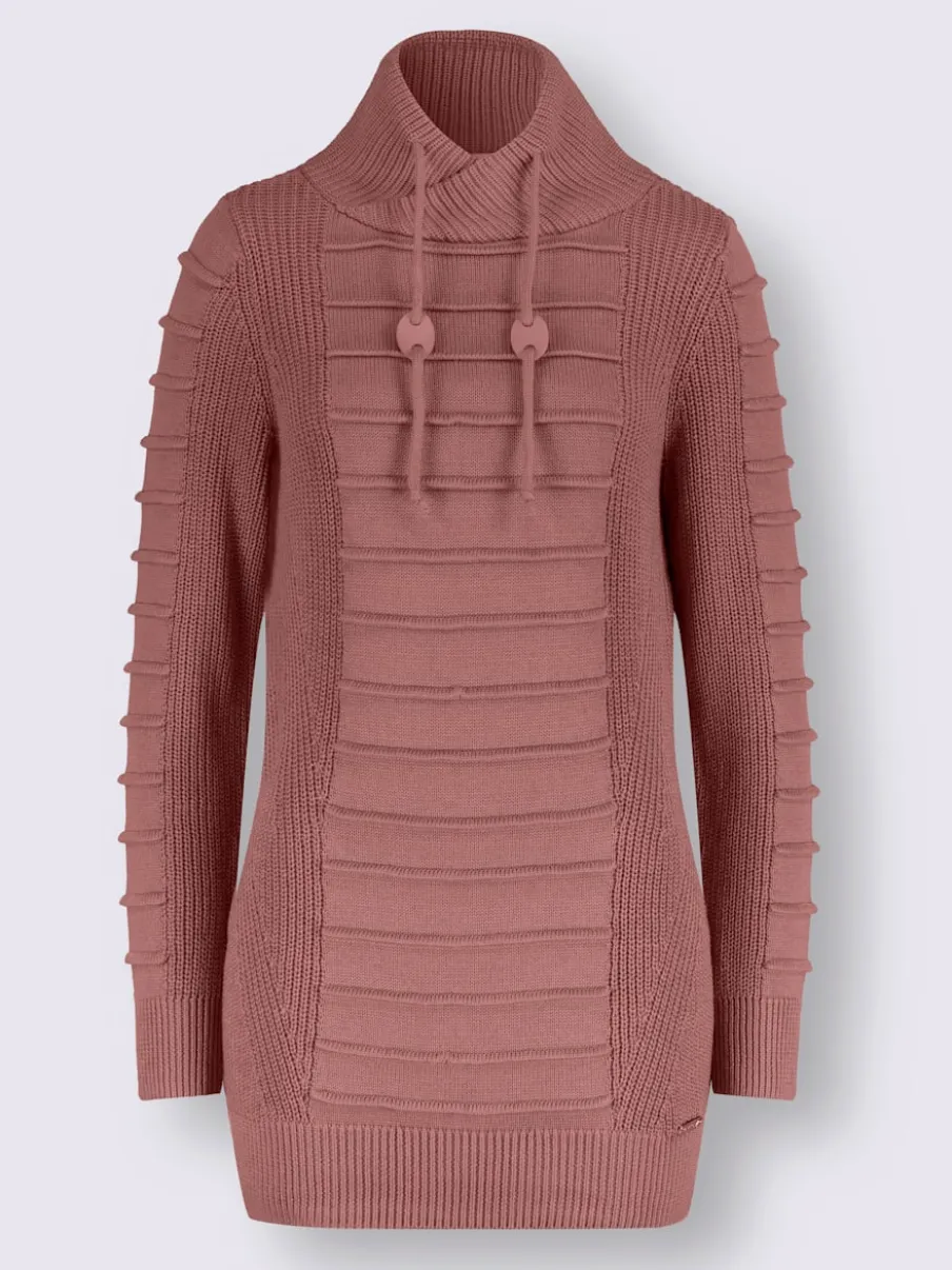 Pull long col roulé manches longues motif structuré moderne