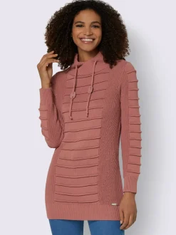 Pull long col roulé manches longues motif structuré moderne
