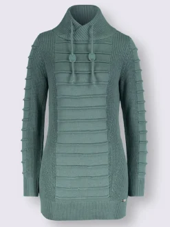 Pull long col roulé manches longues motif structuré moderne