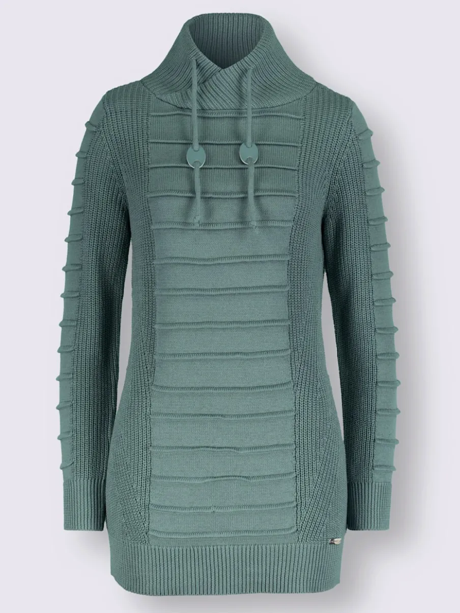 Pull long col roulé manches longues motif structuré moderne