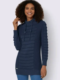 Pull long col roulé manches longues motif structuré moderne