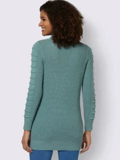 Pull long col roulé manches longues motif structuré moderne
