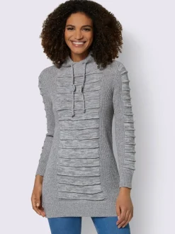 Pull long col roulé manches longues motif structuré moderne