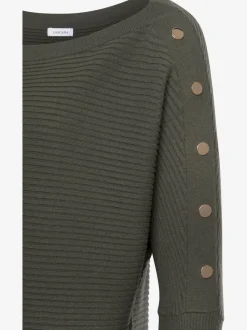 Pull long à encolure en U avec épaules dénudées et bords-côtes