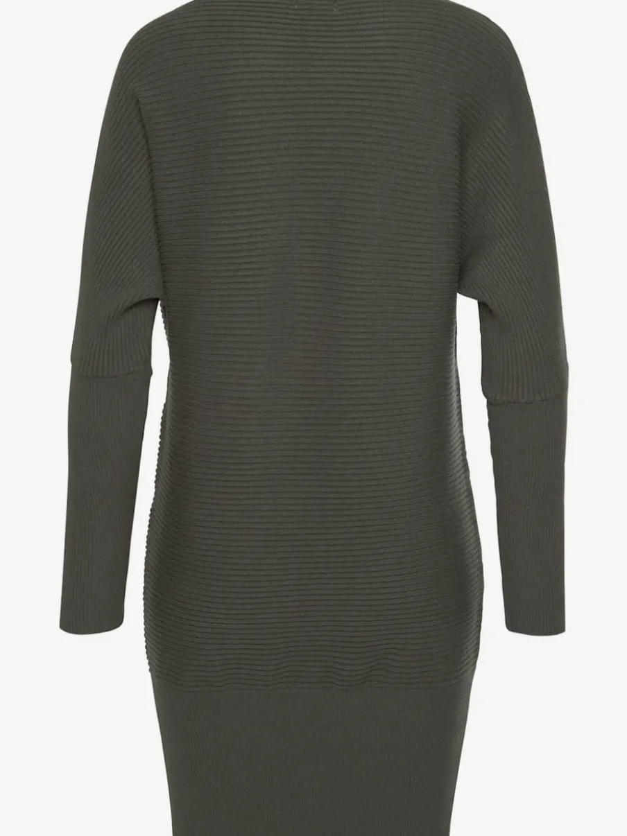 Pull long à encolure en U avec épaules dénudées et bords-côtes