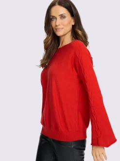 Pull long manches trompette avec motif torsadé intégral