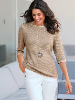 Pull à manches 3/4 au motif structuré en coton