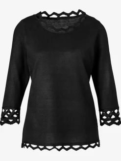 Pull à manches 3/4 avec bordure filigrane et détails raffinés