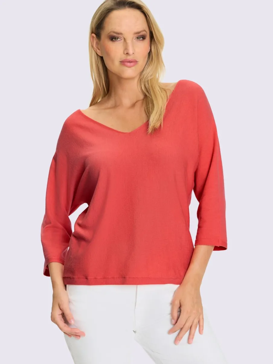 Pull à manches chauve-souris en tricot doux ECOVERO