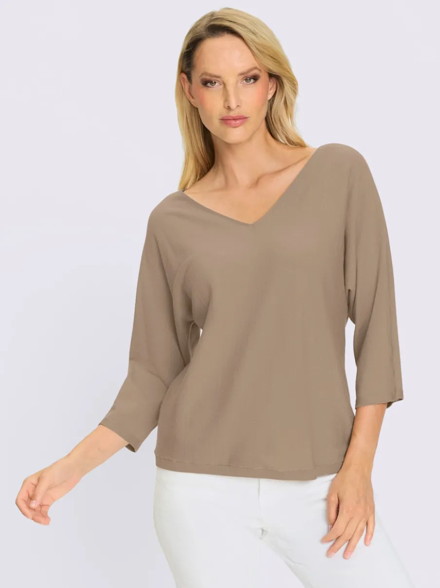 Pull à manches chauve-souris en tricot doux ECOVERO