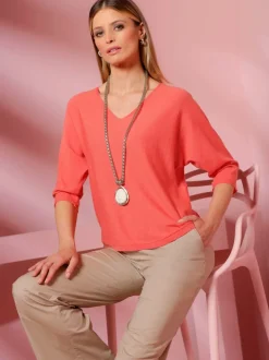 Pull à manches chauve-souris en tricot doux ECOVERO