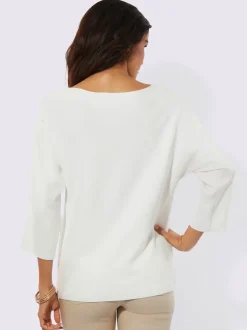 Pull à manches 3/4 col en U avec pierres brillantes