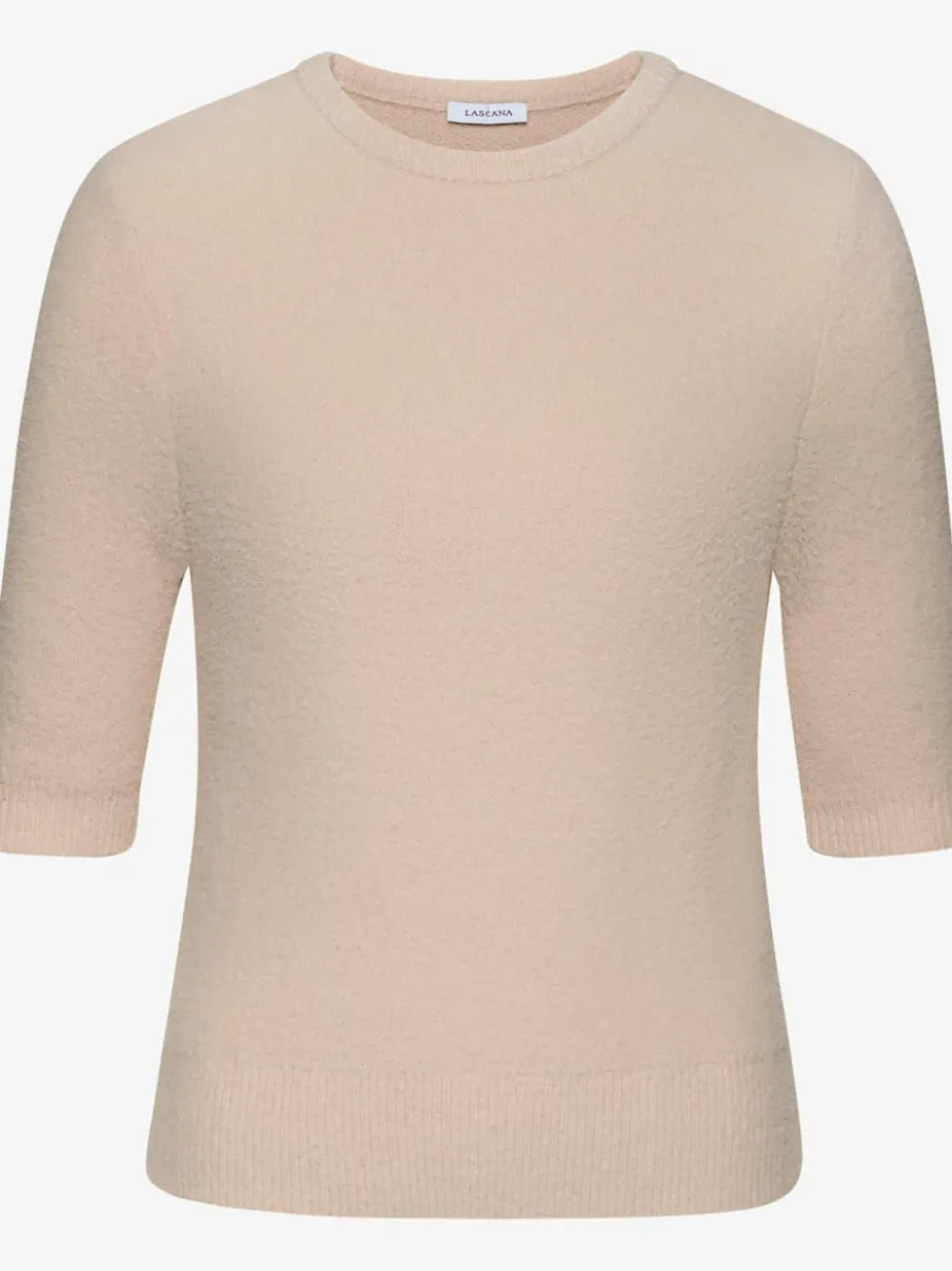 Pull à manches courtes avec encolure ronde et ourlet côtelé