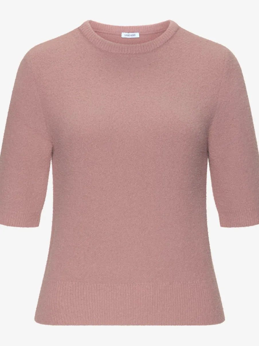 Pull à manches courtes avec encolure ronde et ourlet côtelé