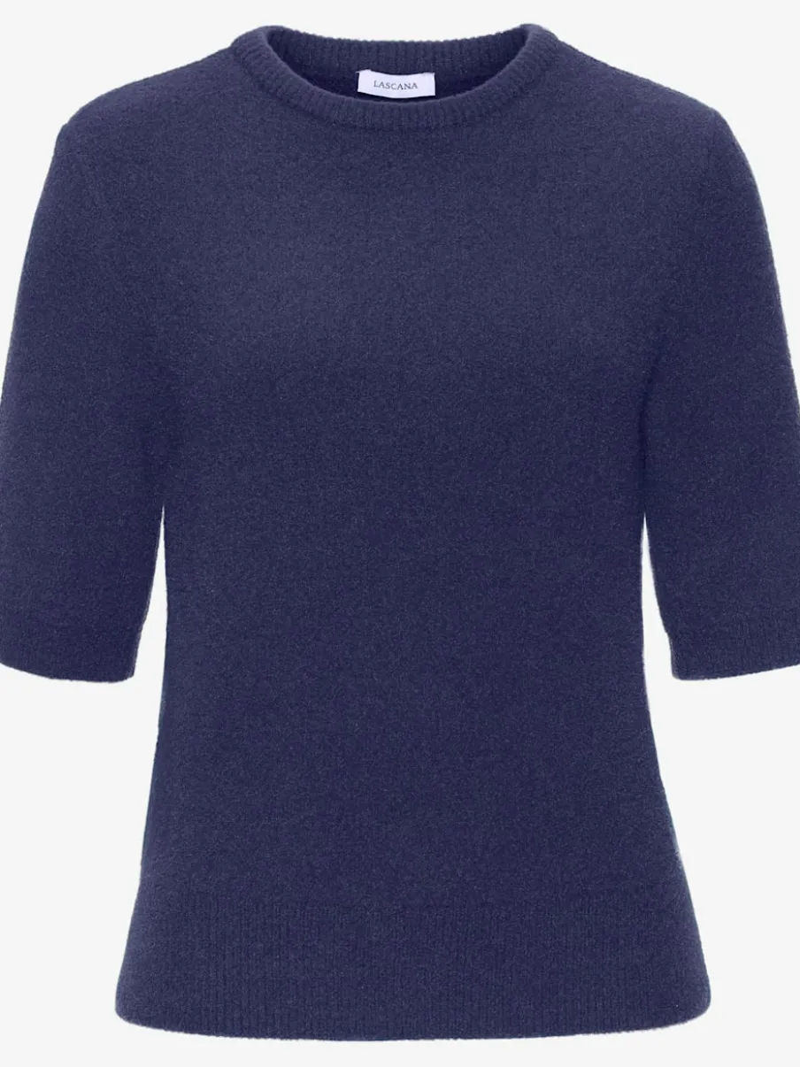 Pull à manches courtes avec encolure ronde et ourlet côtelé