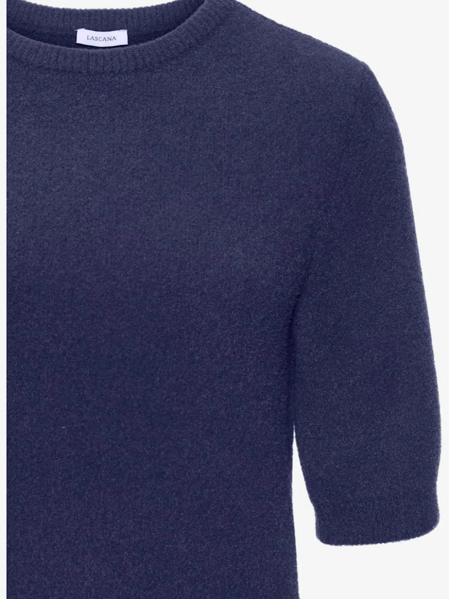 Pull à manches courtes avec encolure ronde et ourlet côtelé